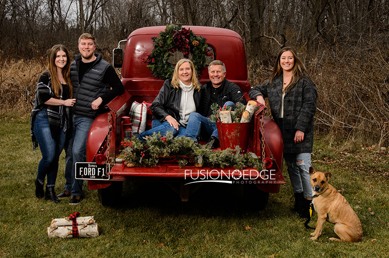 Vintage Red Truck Holiday Session  | family-red-truck-pitbull-engagement.jpg